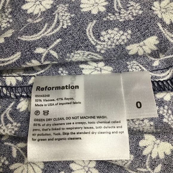 Reformation Womens‎ A Line Dress Blue White Floral Keyhole Back 3/4 Sleeve 0 New - Picture 5 of 7